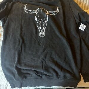 Black Sweatshirt with Bull Skull Design